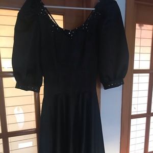 Handmade black satin vintage dress with sequins and lace ( ballroom dress)